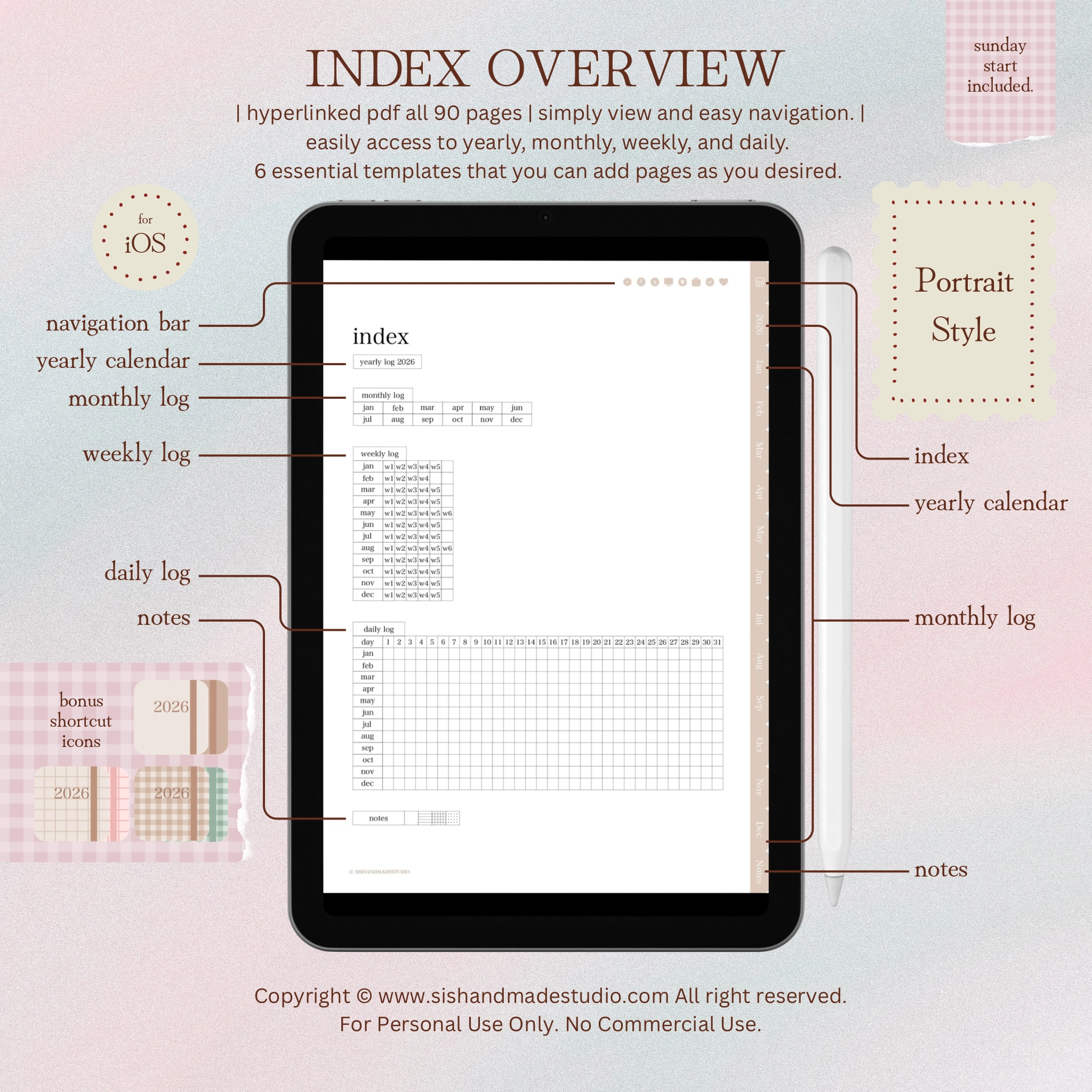 Digital Planner 2026-Portrait-Beige - Image 4