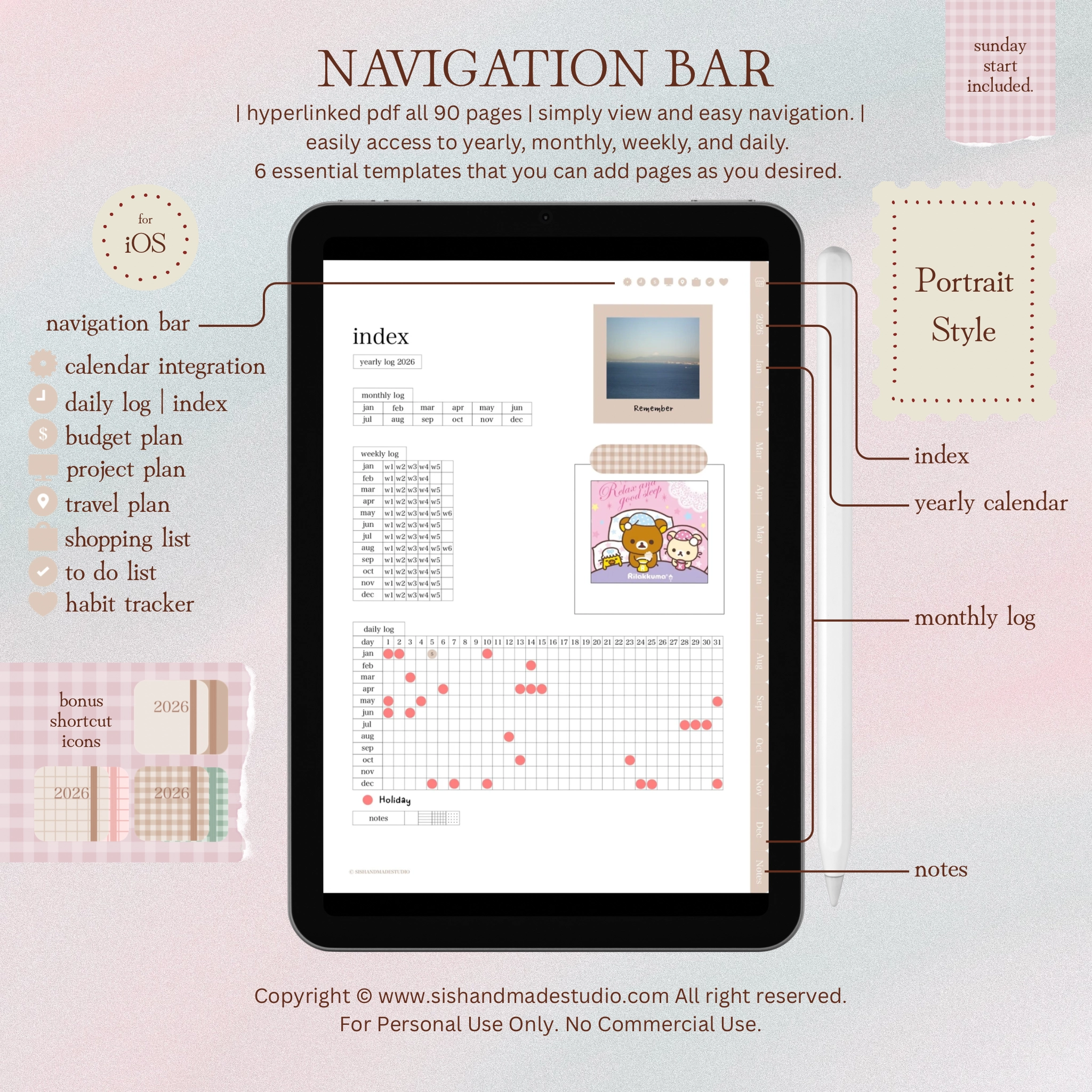 Digital Planner 2026-Portrait-Beige - Image 5