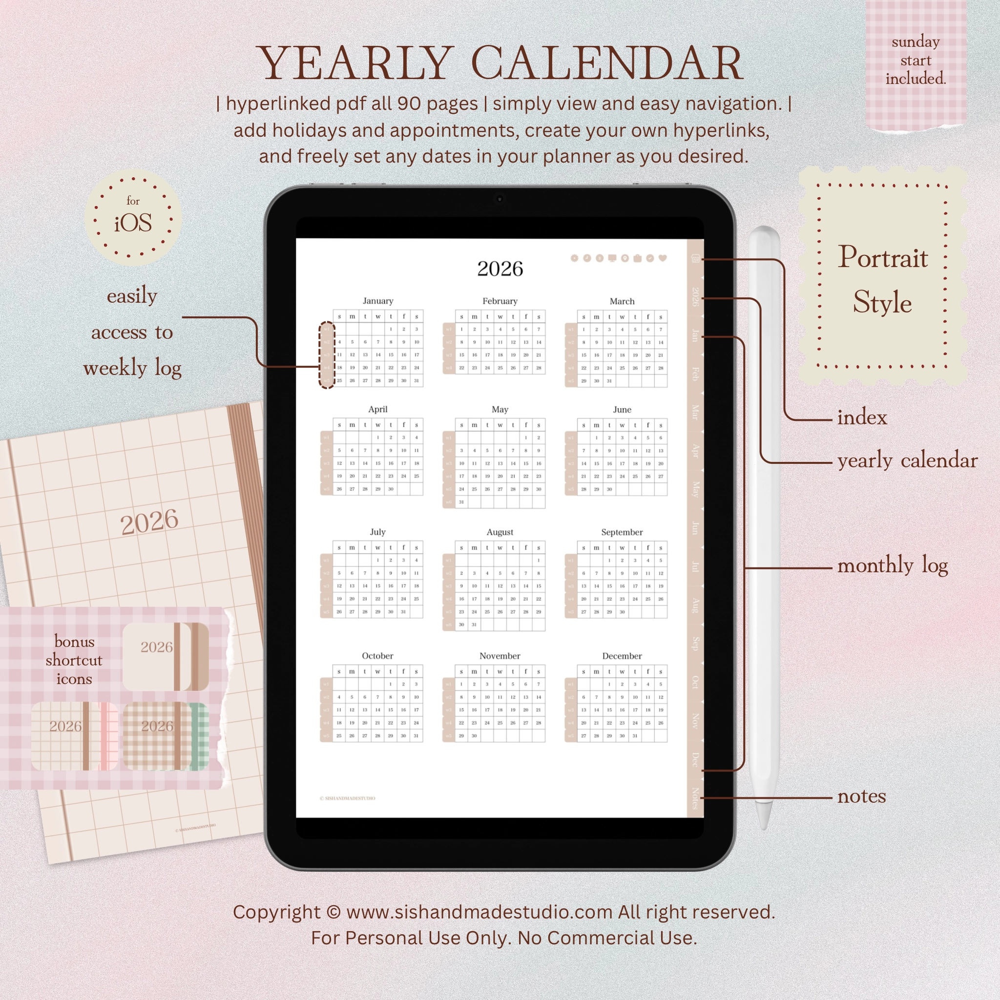 Digital Planner 2026-Portrait-Beige - Image 6