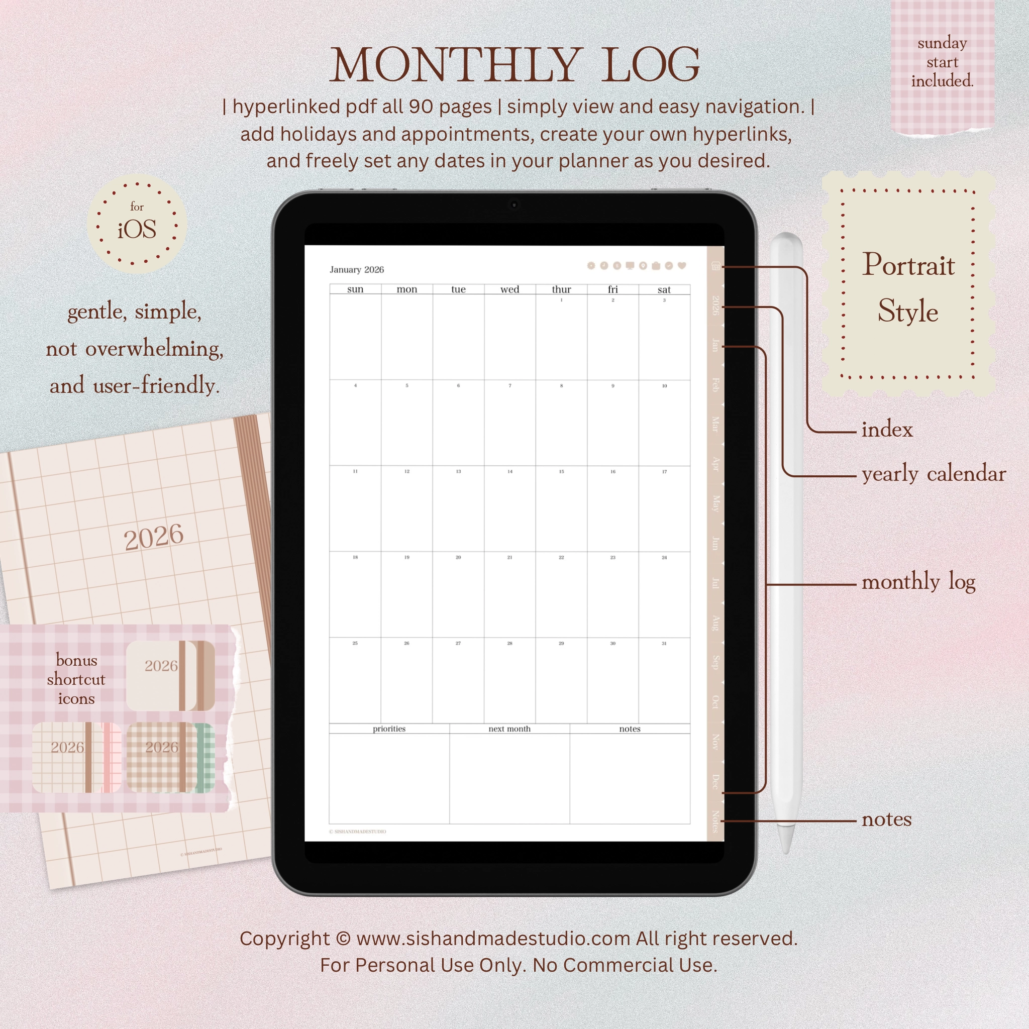 Digital Planner 2026-Portrait-Beige - Image 7