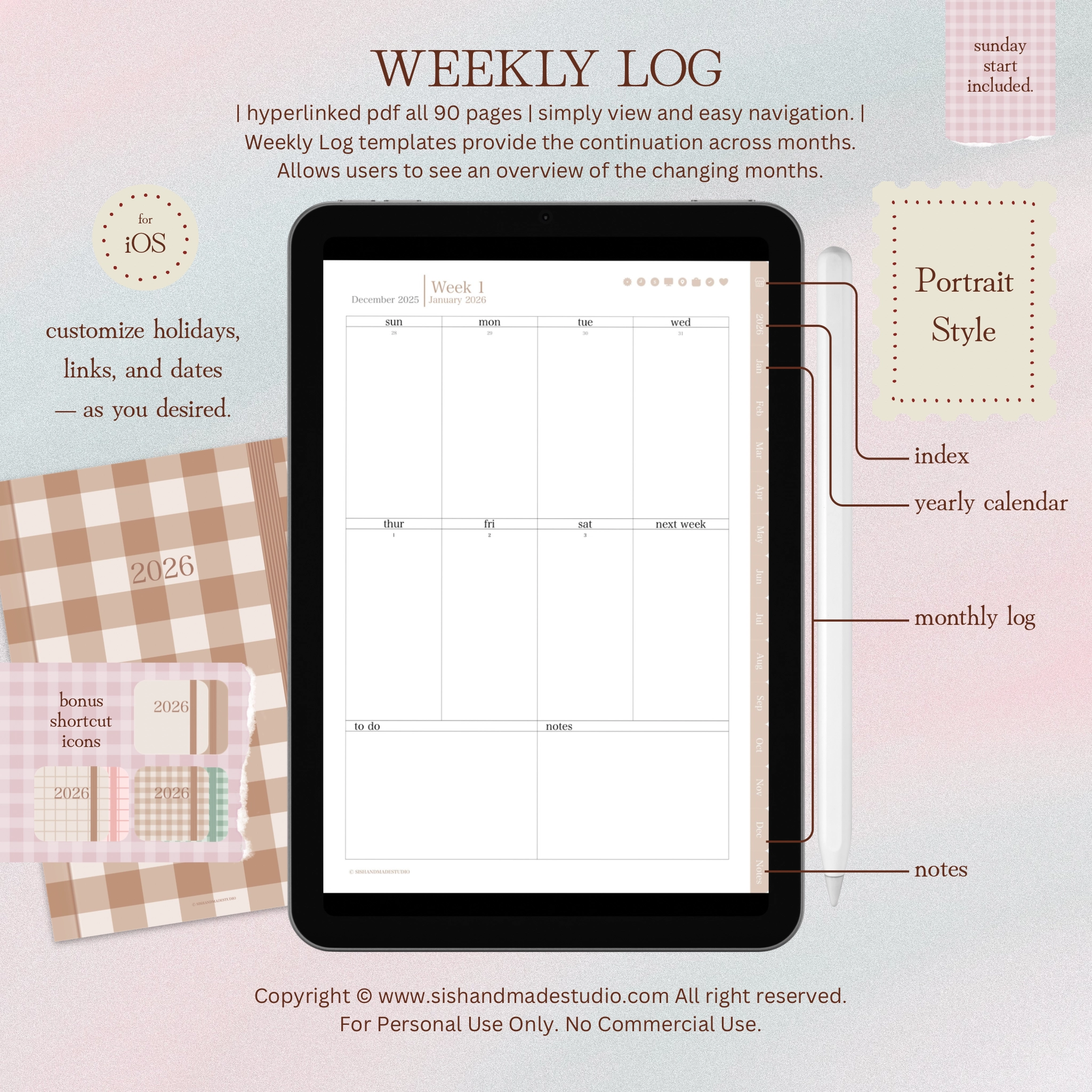 Digital Planner 2026-Portrait-Beige - Image 8