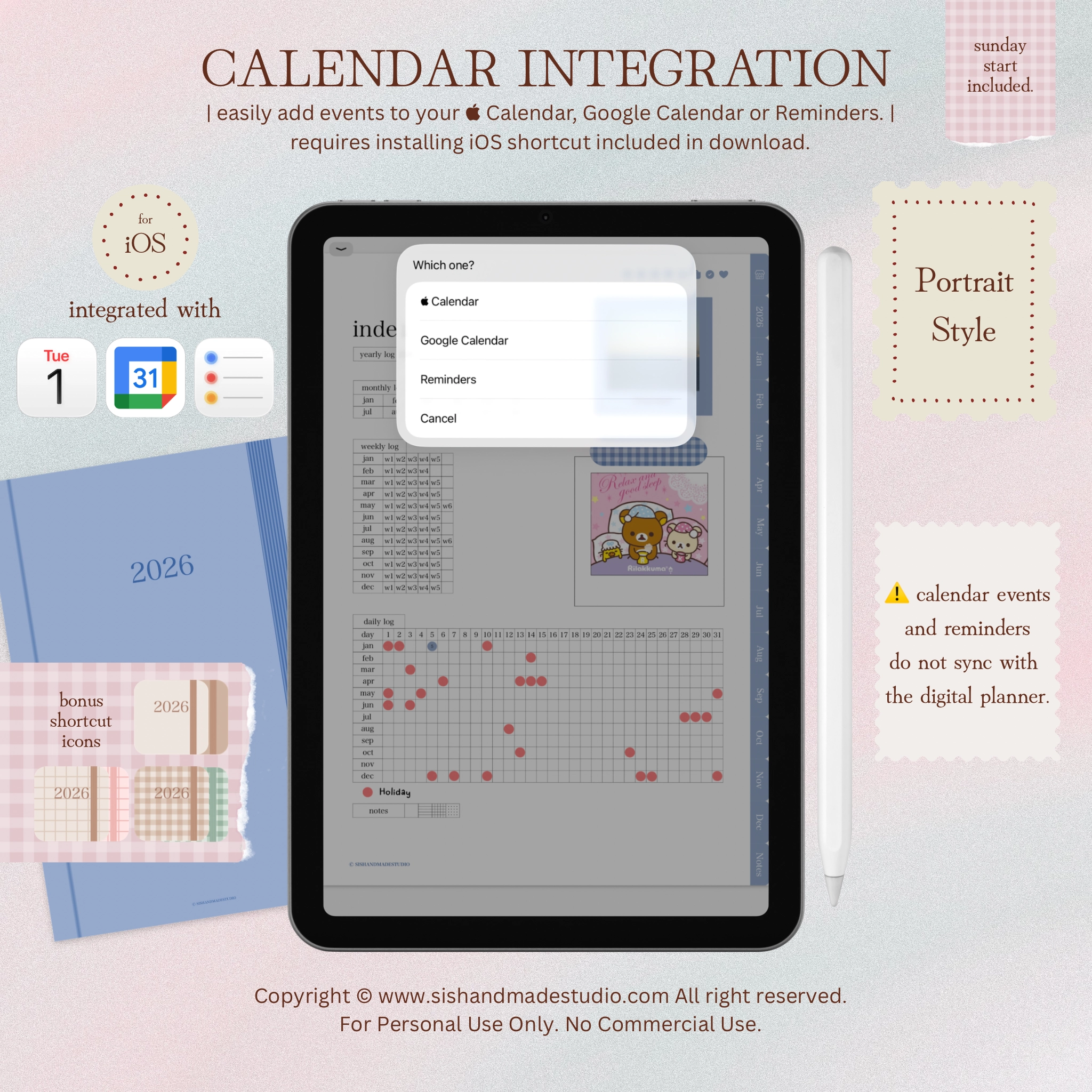 Digital Planner 2026-Portrait-Blue - Image 3