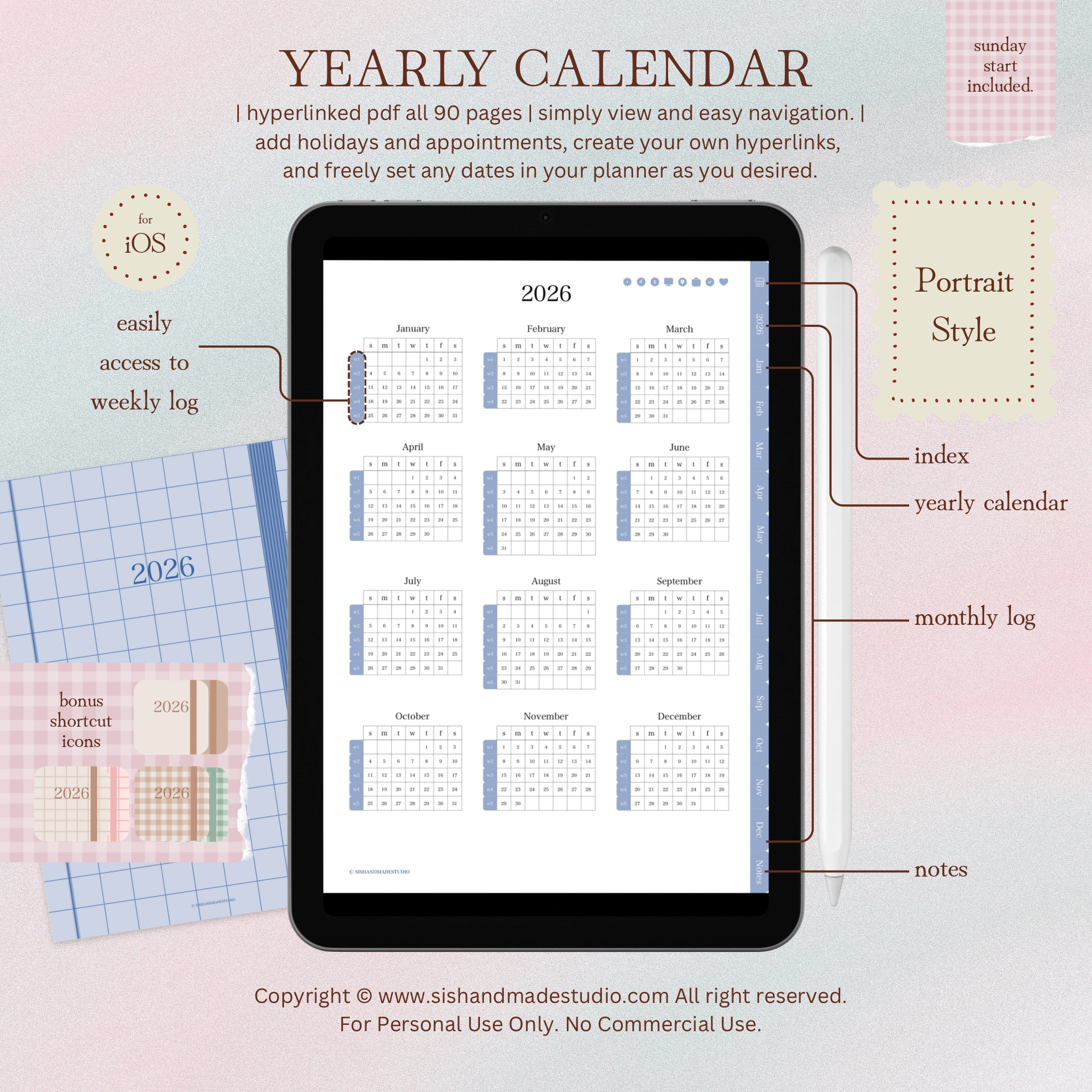 Digital Planner 2026-Portrait-Blue - Image 6