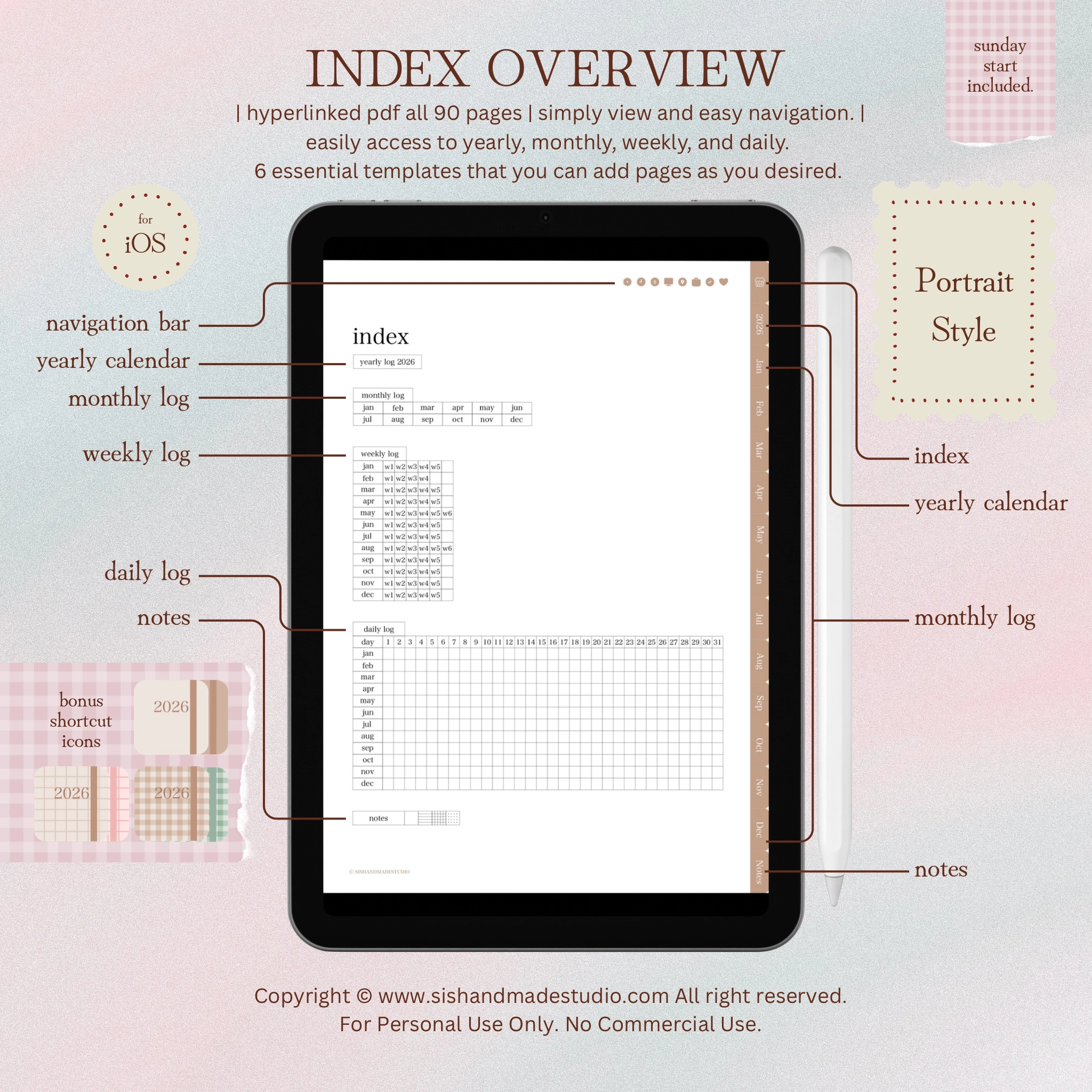 Digital Planner 2026-Portrait-Brown - Image 4