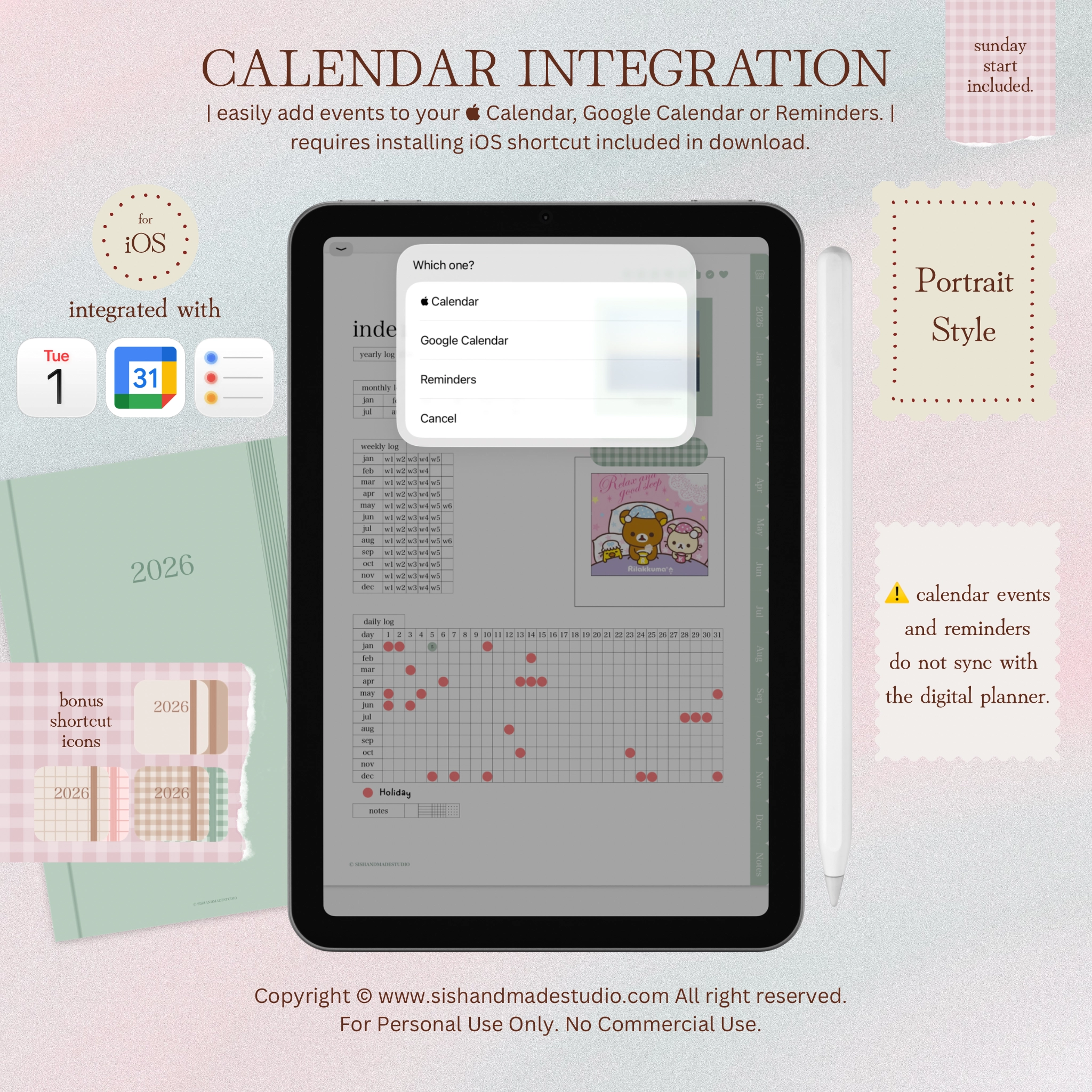 Digital Planner 2026-Portrait-Green - Image 3