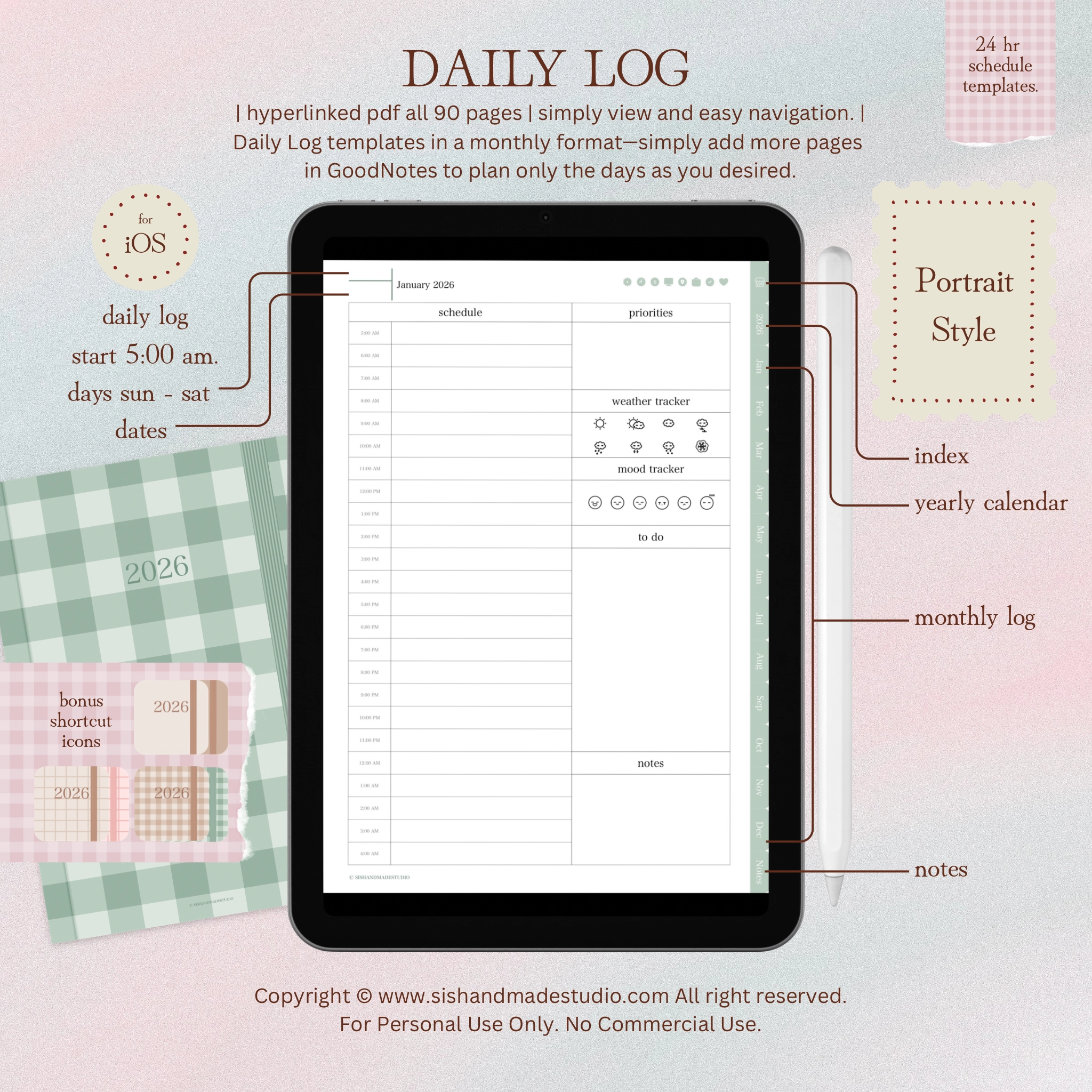 Digital Planner 2026-Portrait-Green - Image 9