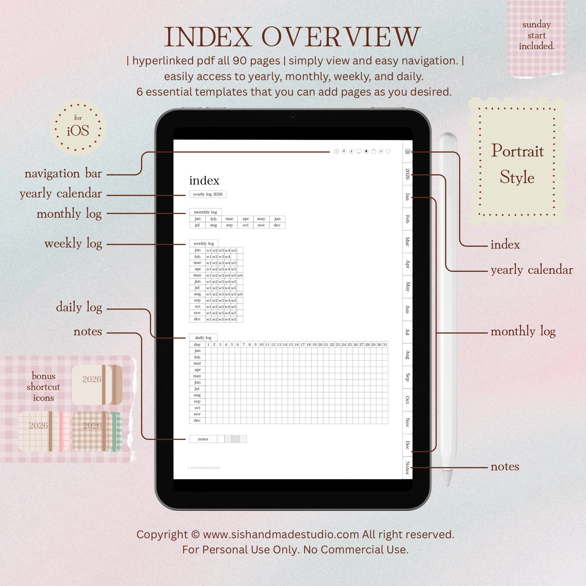Digital Planner 2026-Portrait-Off White - Image 4