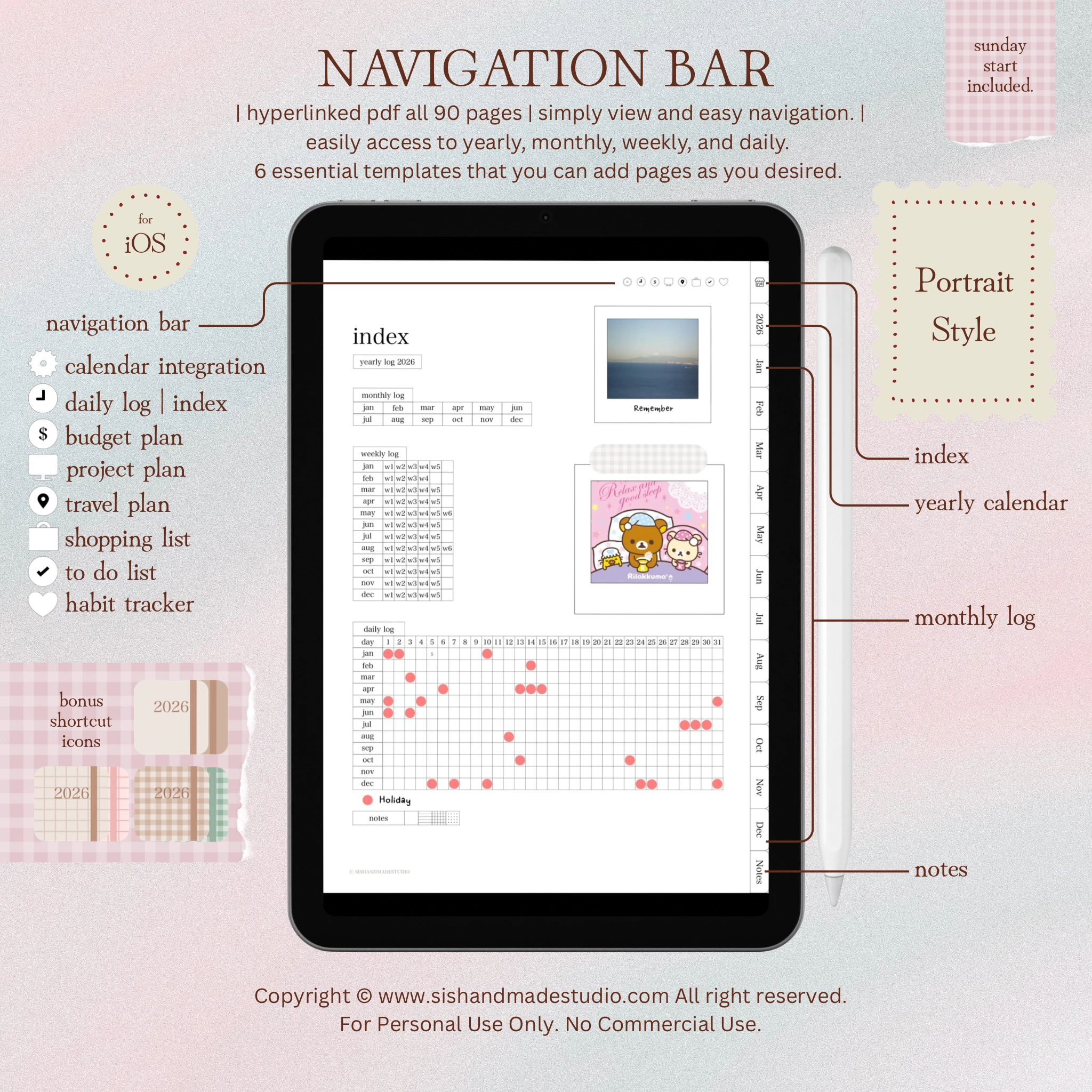 Digital Planner 2026-Portrait-Off White - Image 5