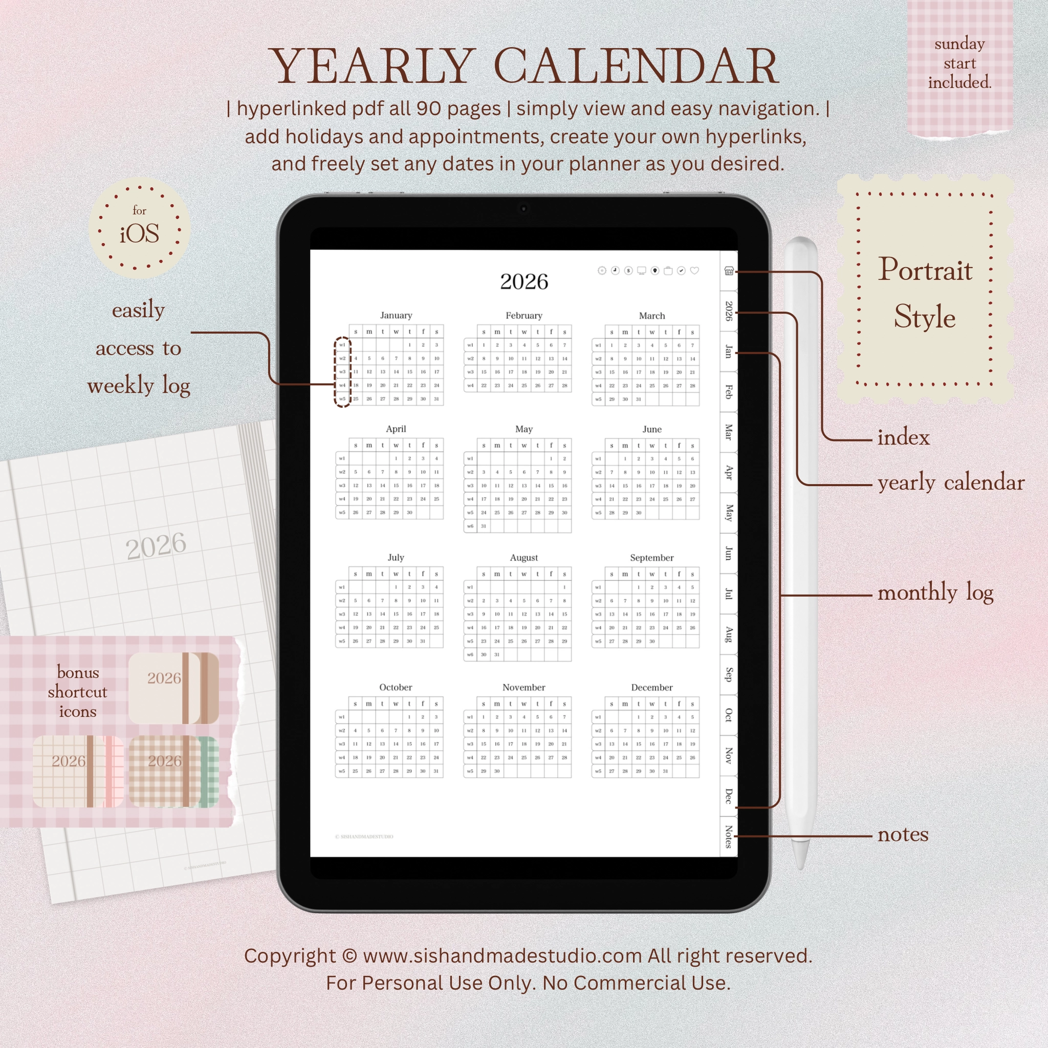 Digital Planner 2026-Portrait-Off White - Image 6