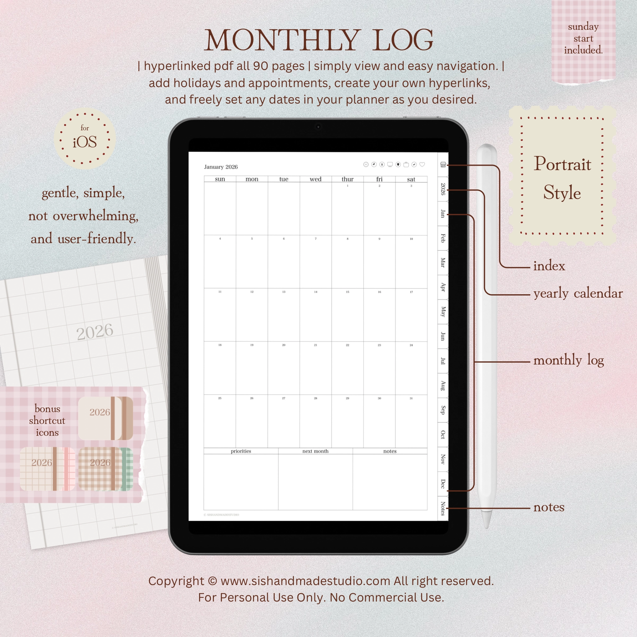 Digital Planner 2026-Portrait-Off White - Image 7