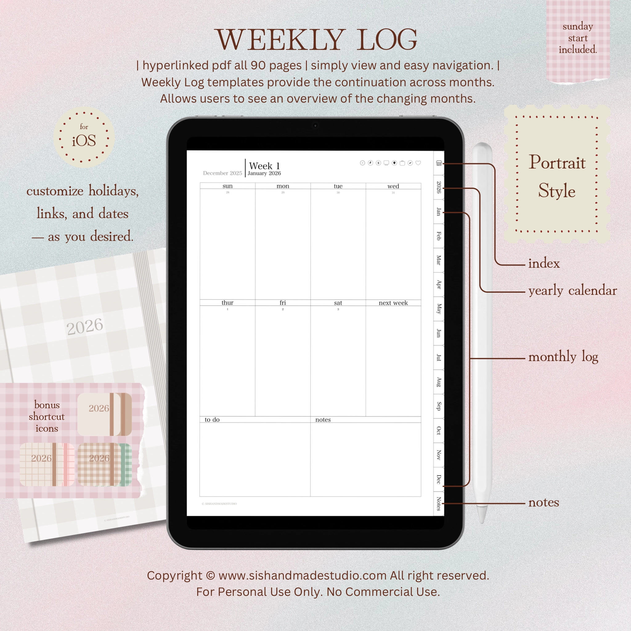Digital Planner 2026-Portrait-Off White - Image 8